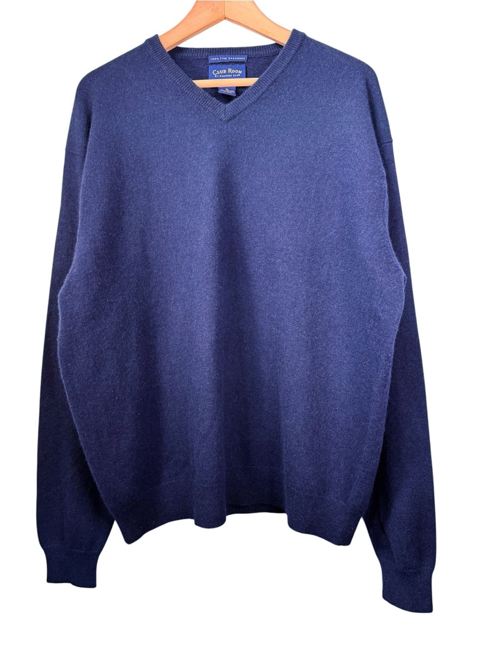 Club Room 100% 2-Ply Cashmere Blue V-Neck Sweater Mens Size XL Pullover Classic